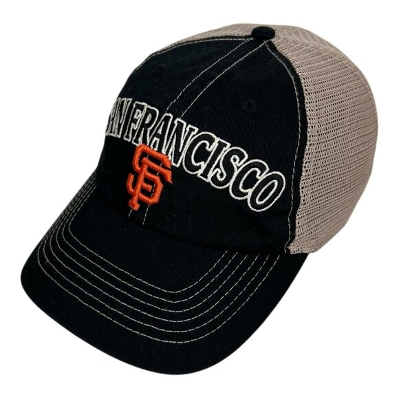 San Francisco Giants Trucker Dad Cap Hat Snapback Black Tan Embroidered - Picture 1 of 9